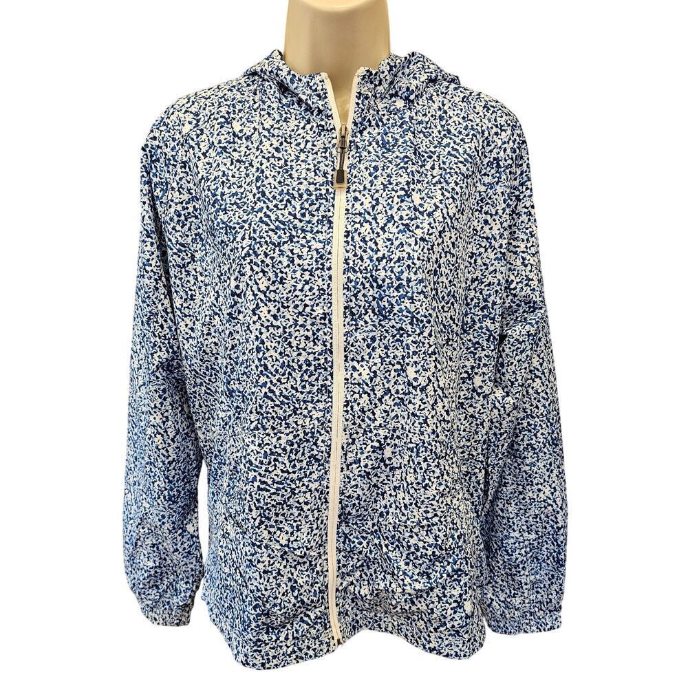Hannah windbreaker Abstract Long Sleeve Full Zip Up Hooded Jacket Coat L active